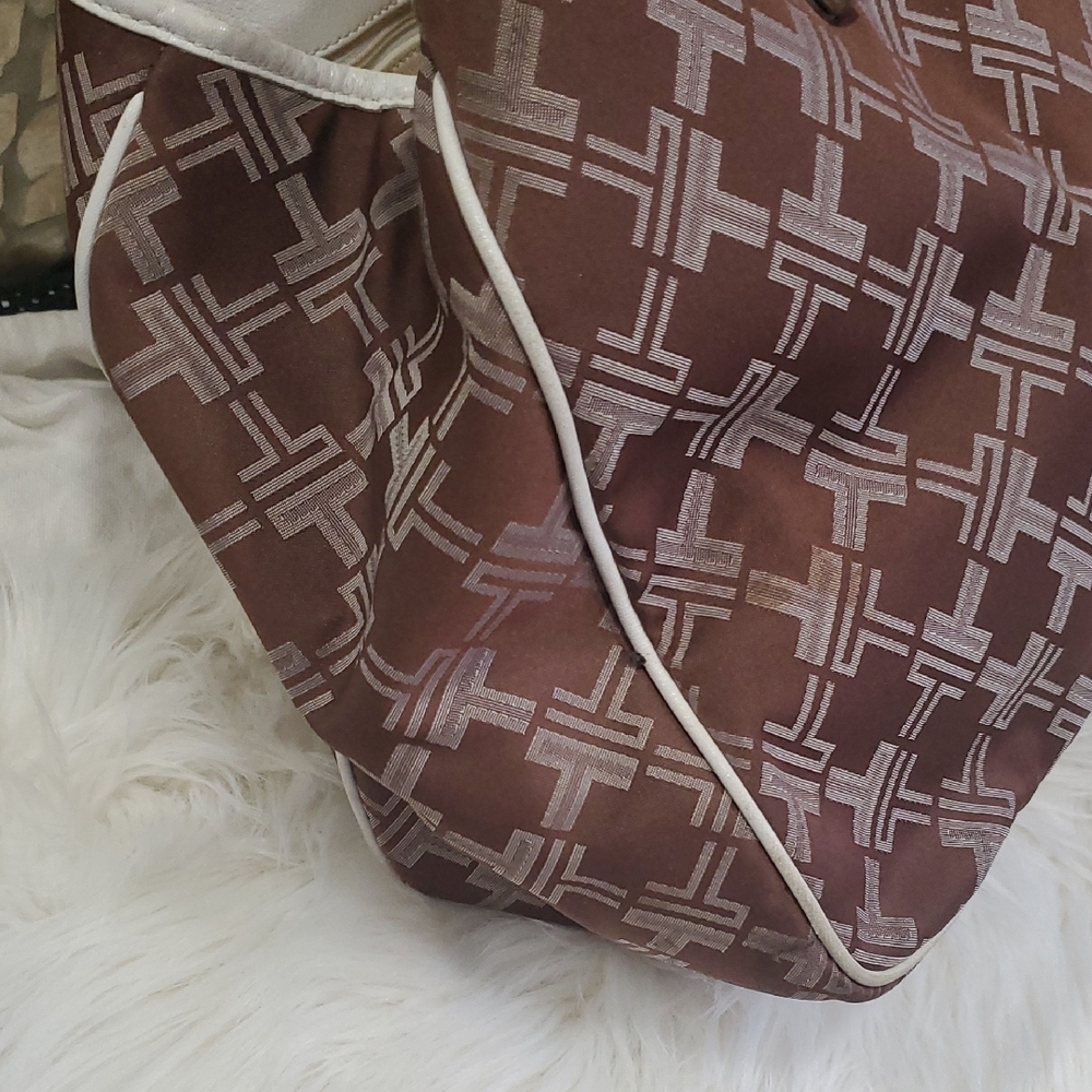 Tumi Voyageur Monogram Nylon Satchel Brown Carryall Bag - Picture 14 of 15
